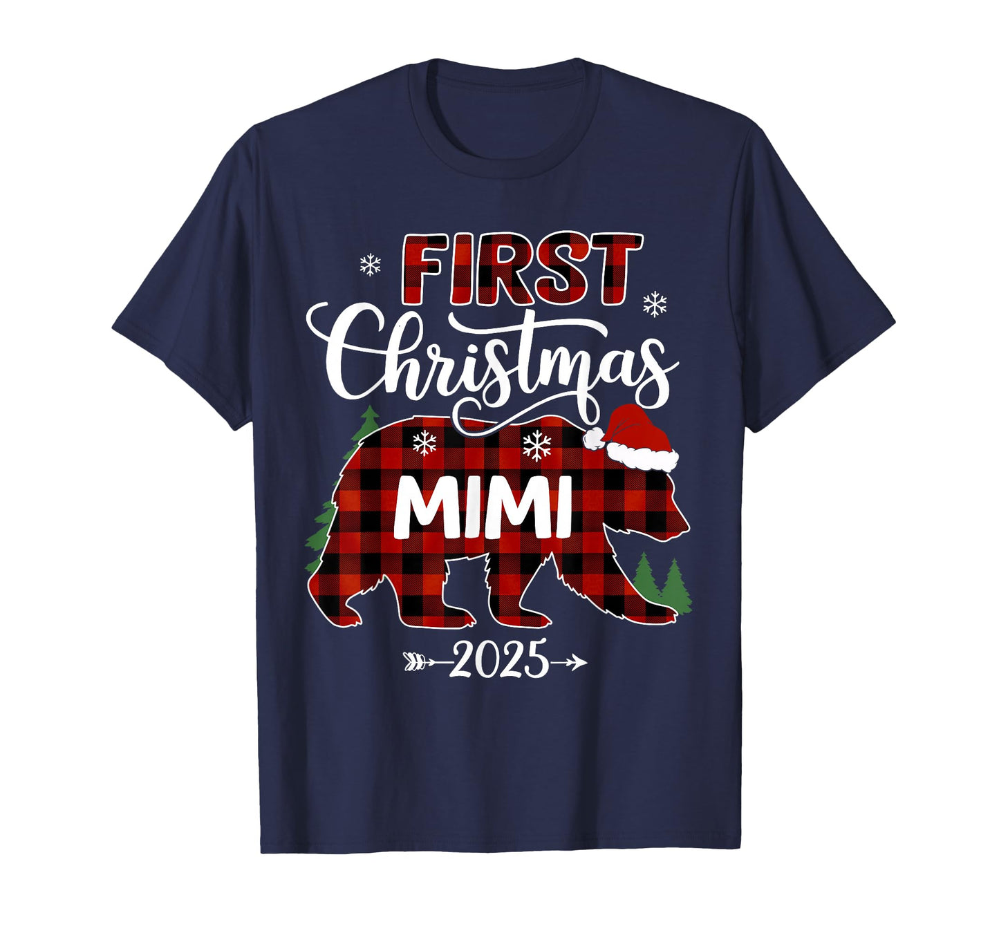 Pregnancy First Christmas Mimi Red Plaid Bear Santa 2025 T-Shirt