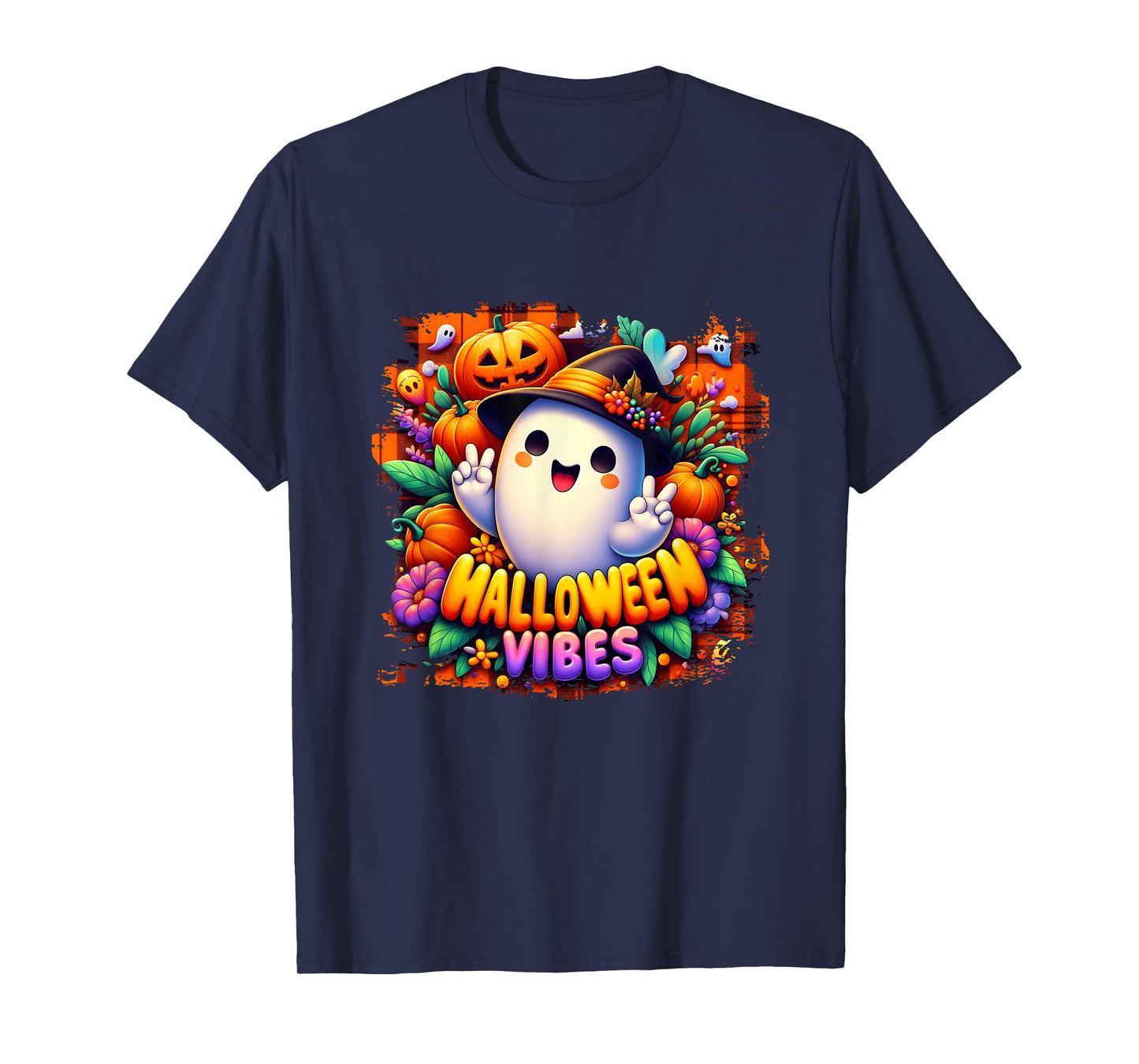 Groovy Halloween Vibes Cute Ghost Pumpkin Fall Season Party T-Shirt