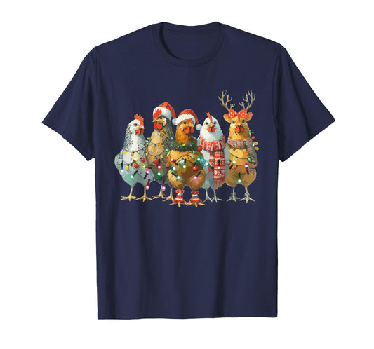 Funny Chicken Christmas Lights Farm Animal Cute Xmas Holiday T-Shirt