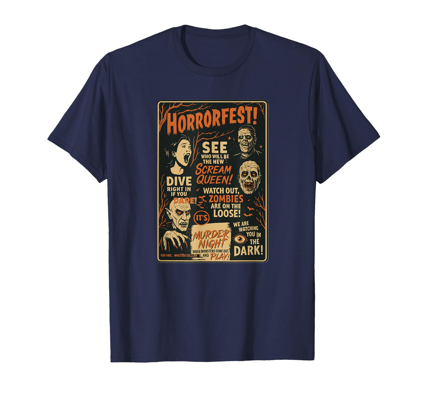 Vintage HorrorFest Poster Style Halloween Graphic T-Shirt
