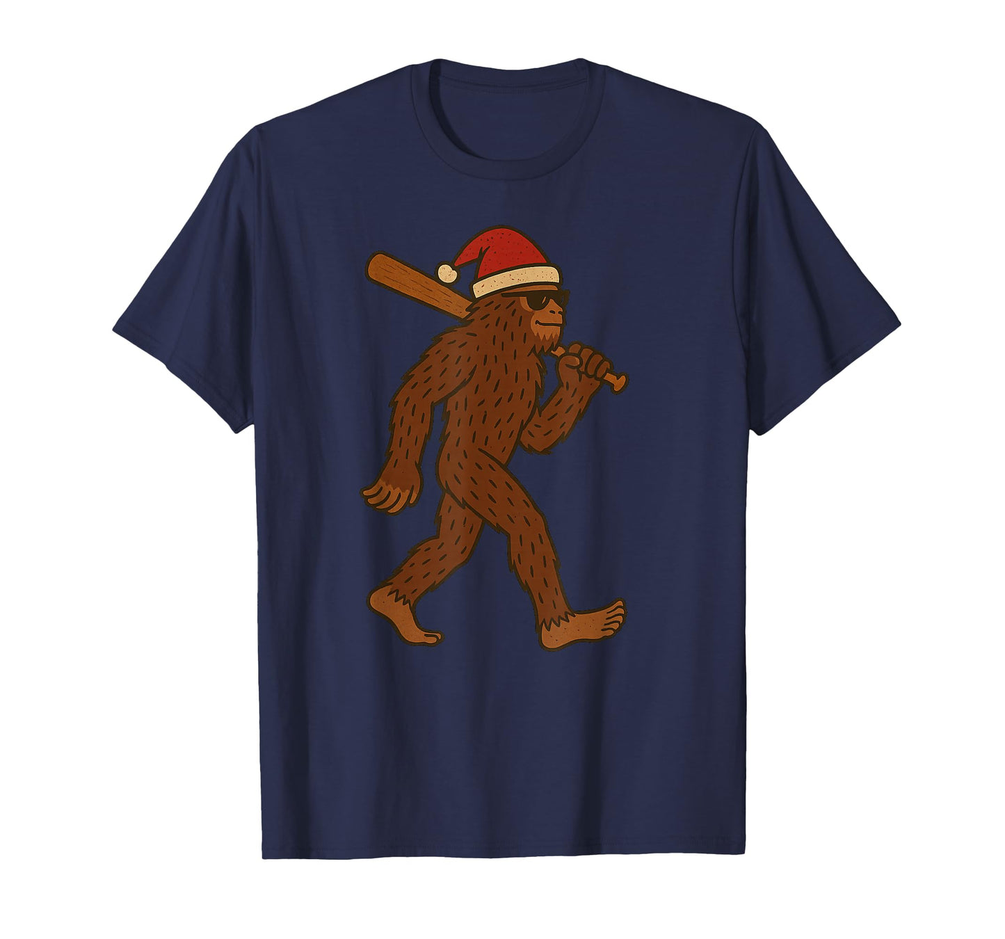 Sasquatch Playing Baseball Xmas Holiday Funny Christmas T-Shirt