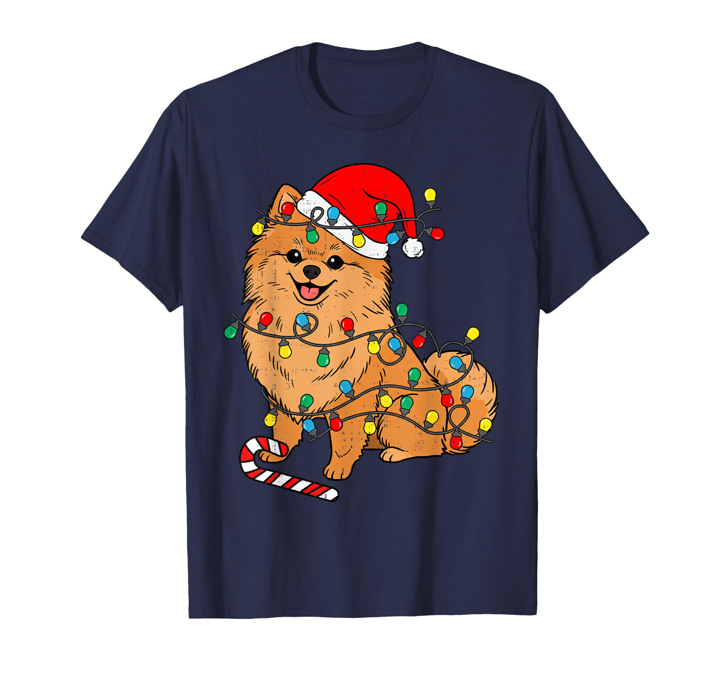 Pomeranian Dog Christmas Lights Santa Xmas Pet Dog Lover T-Shirt