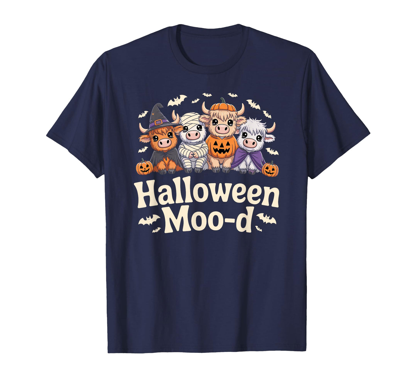 Cute Halloween Highland Cows Witch, Vampire, Mummy Costumes T-Shirt