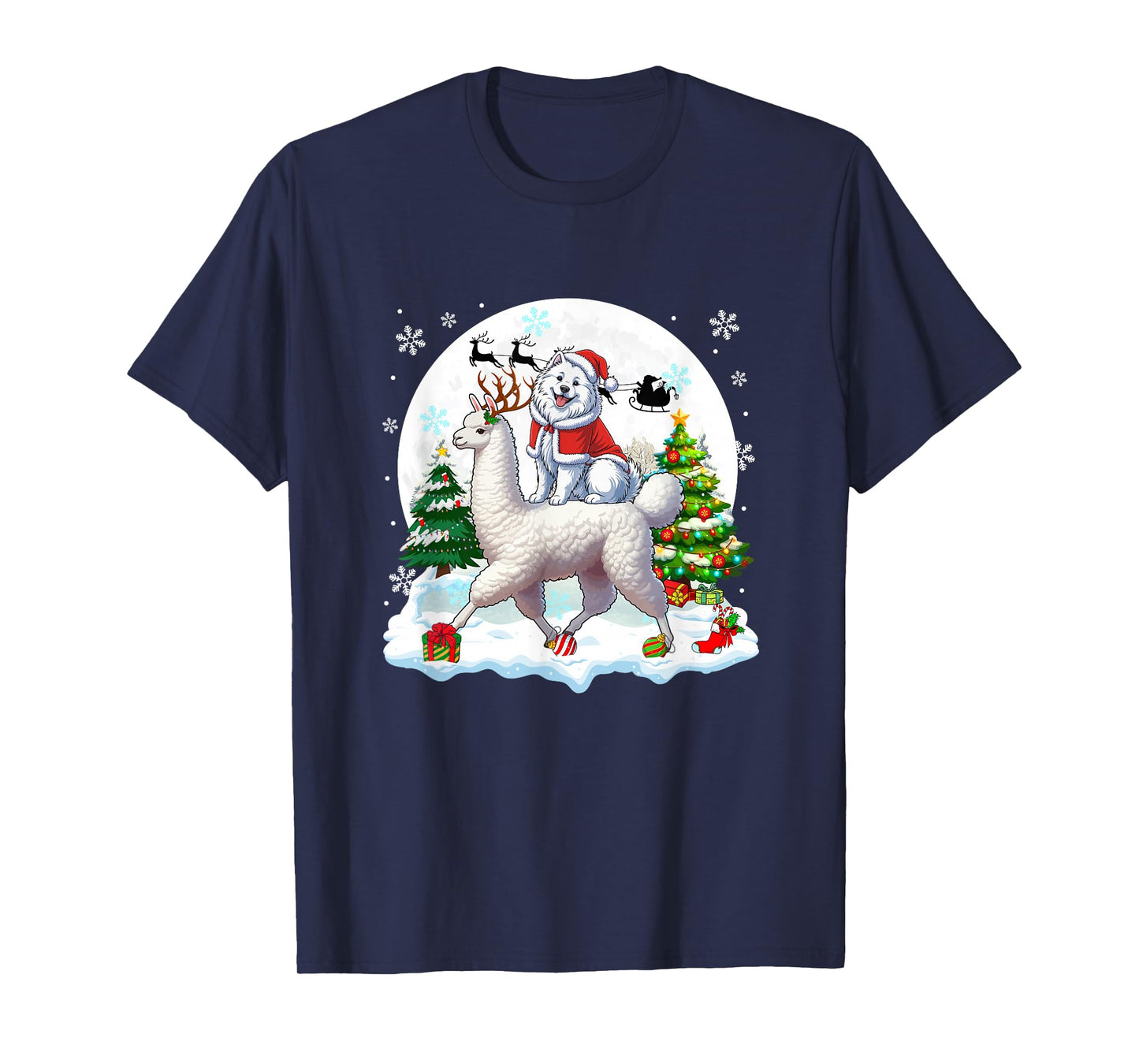 Santa Samoyed Riding Llama Reindeer Christmas Owner Kids T-Shirt