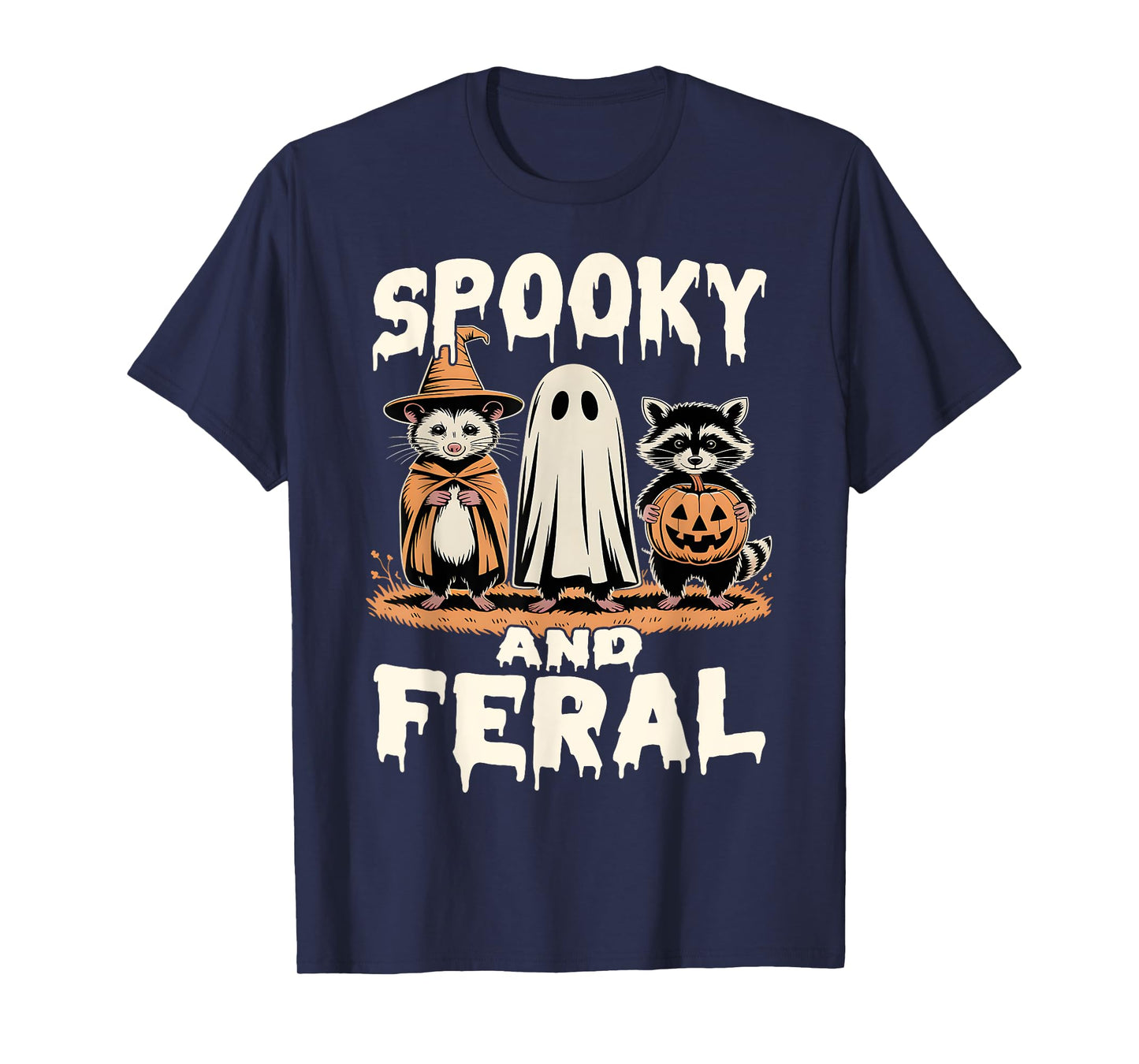 Funny Raccoon Opossum Halloween Ghost Boo Spooky and Feral T-Shirt