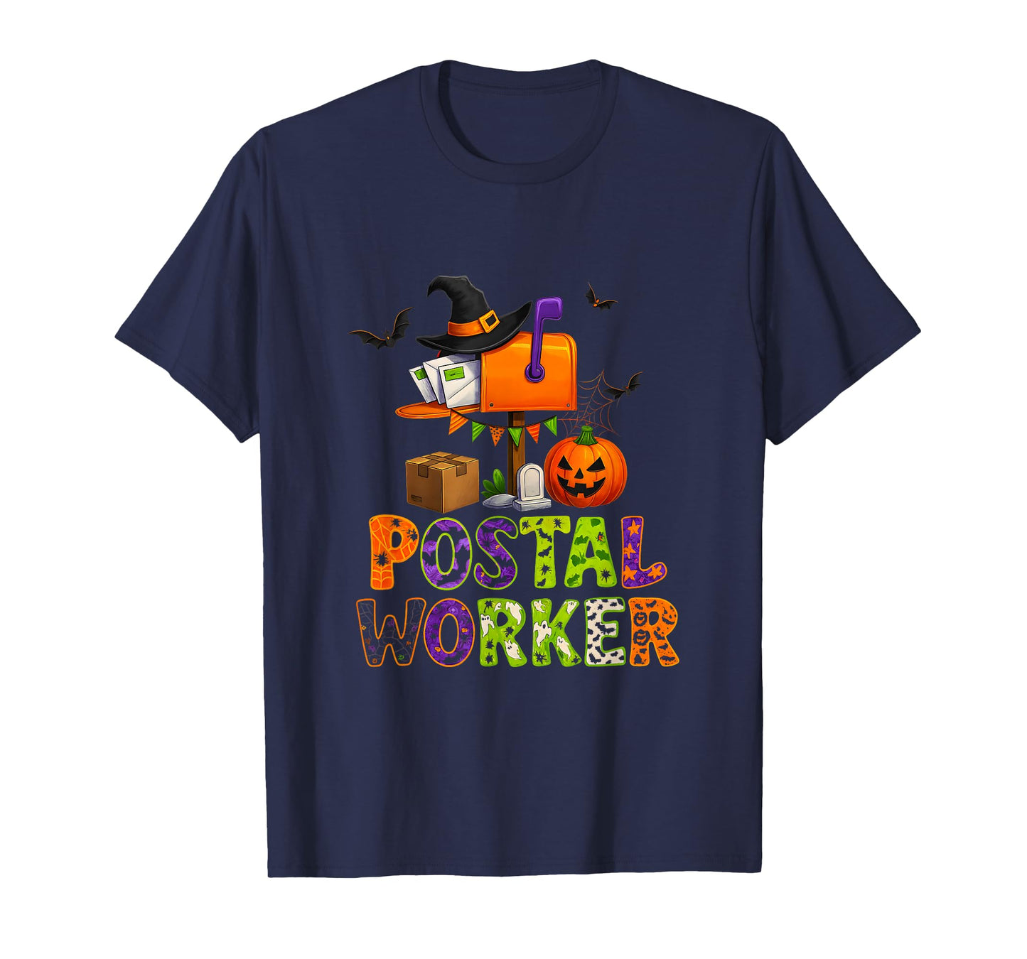 Postal Worker Halloween Mailbox Pumpkin Bat Spooky T-Shirt