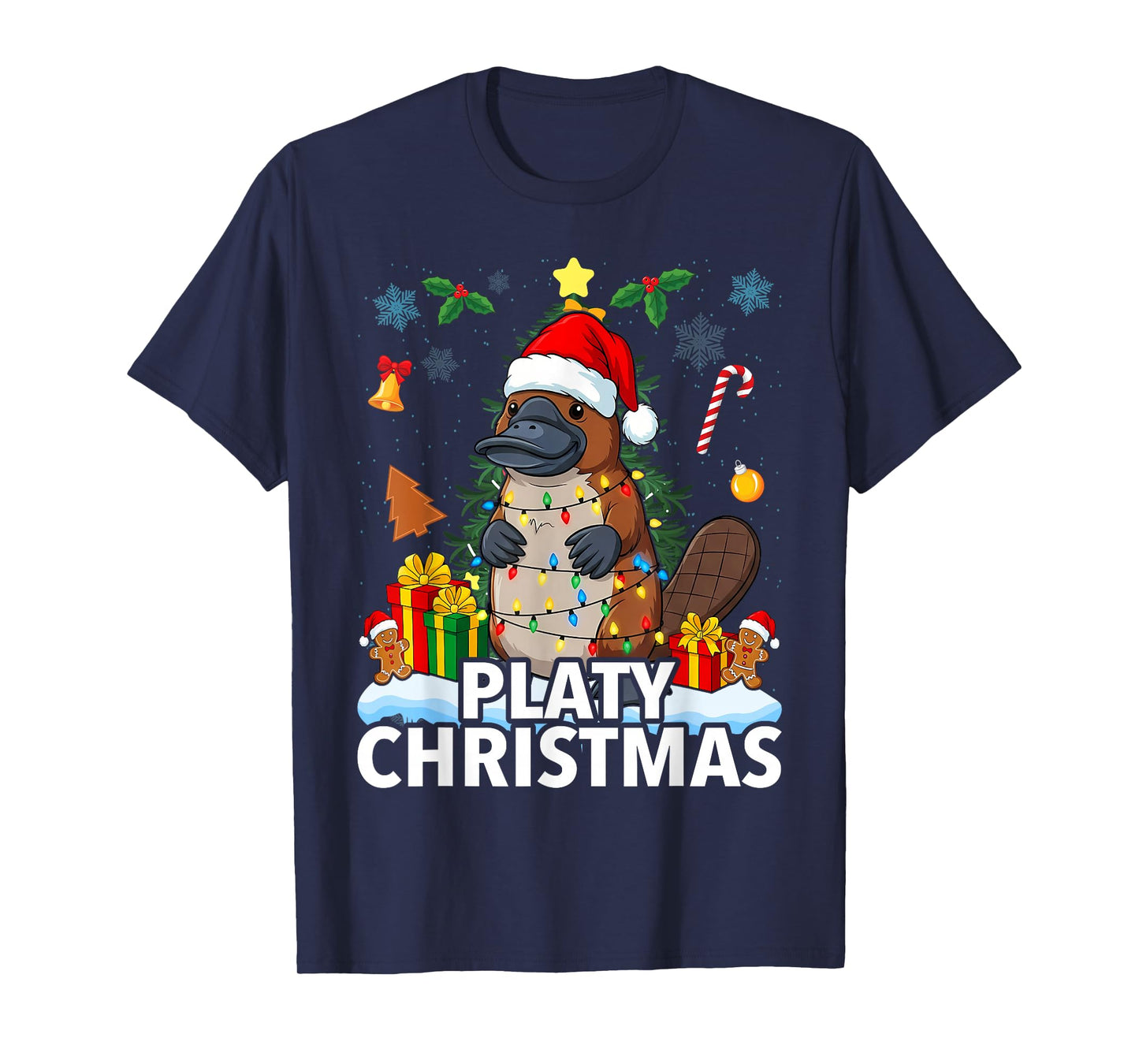 Christmas Santa Hat Xmas Duck Billed Platypus T-Shirt