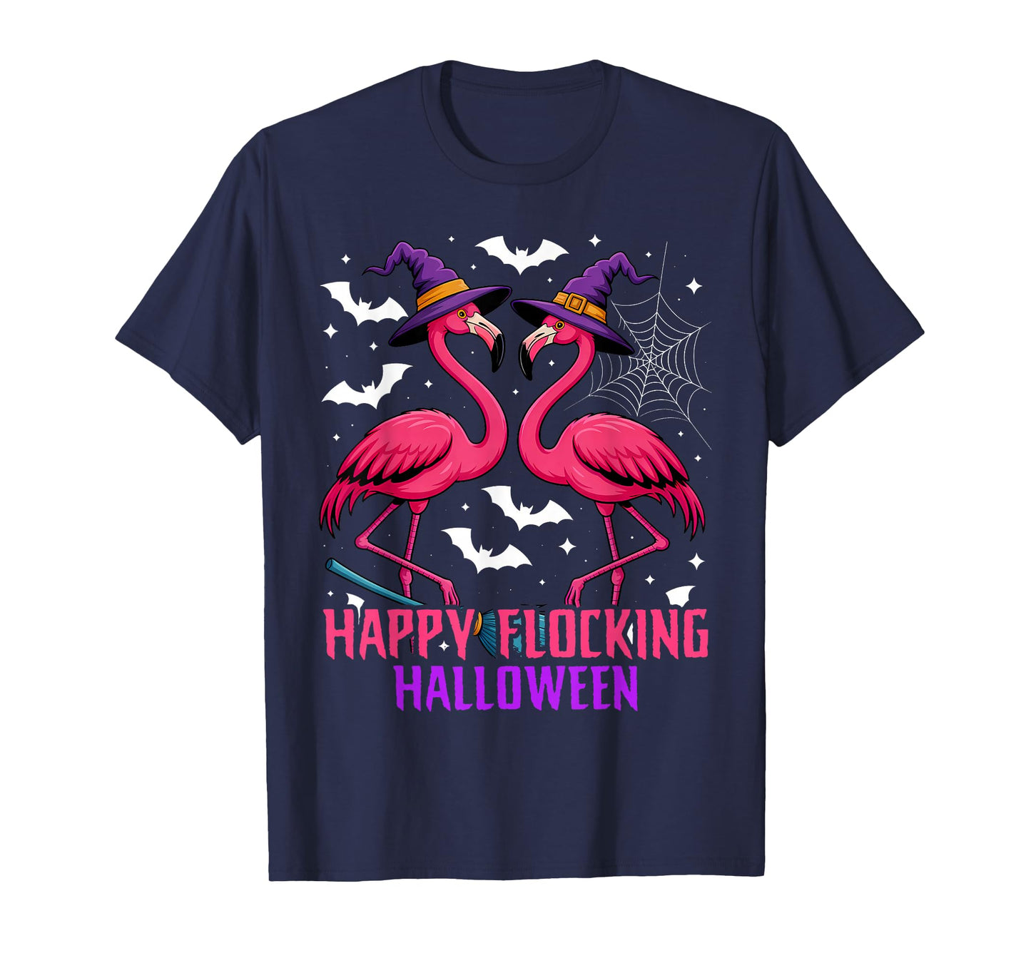 Happy Flocking Halloween Funny Pink Flamingo Witch T-Shirt