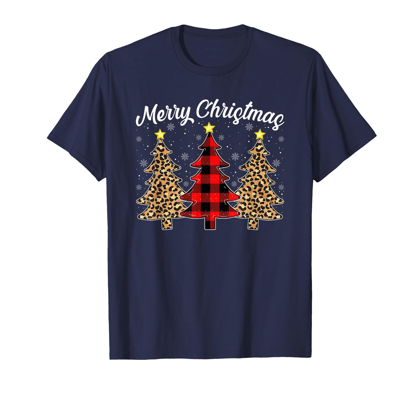 Merry Christmas Pajamas Leopard Buffalo Plaid Xmas Tree T-Shirt