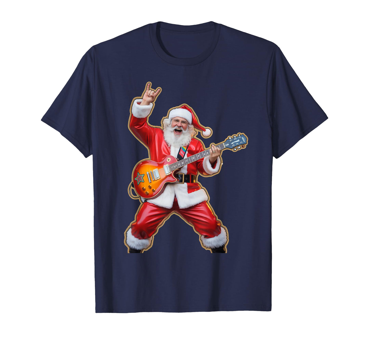 Rock & Roll Santa Claus Christmas Guitar Player T-Shirt