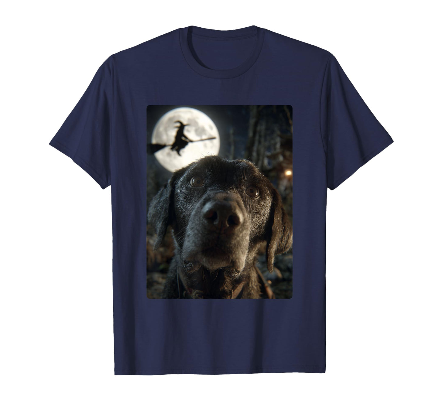 Funny Labrador Selfie Full Moon Flying Witch Halloween Dog T-Shirt