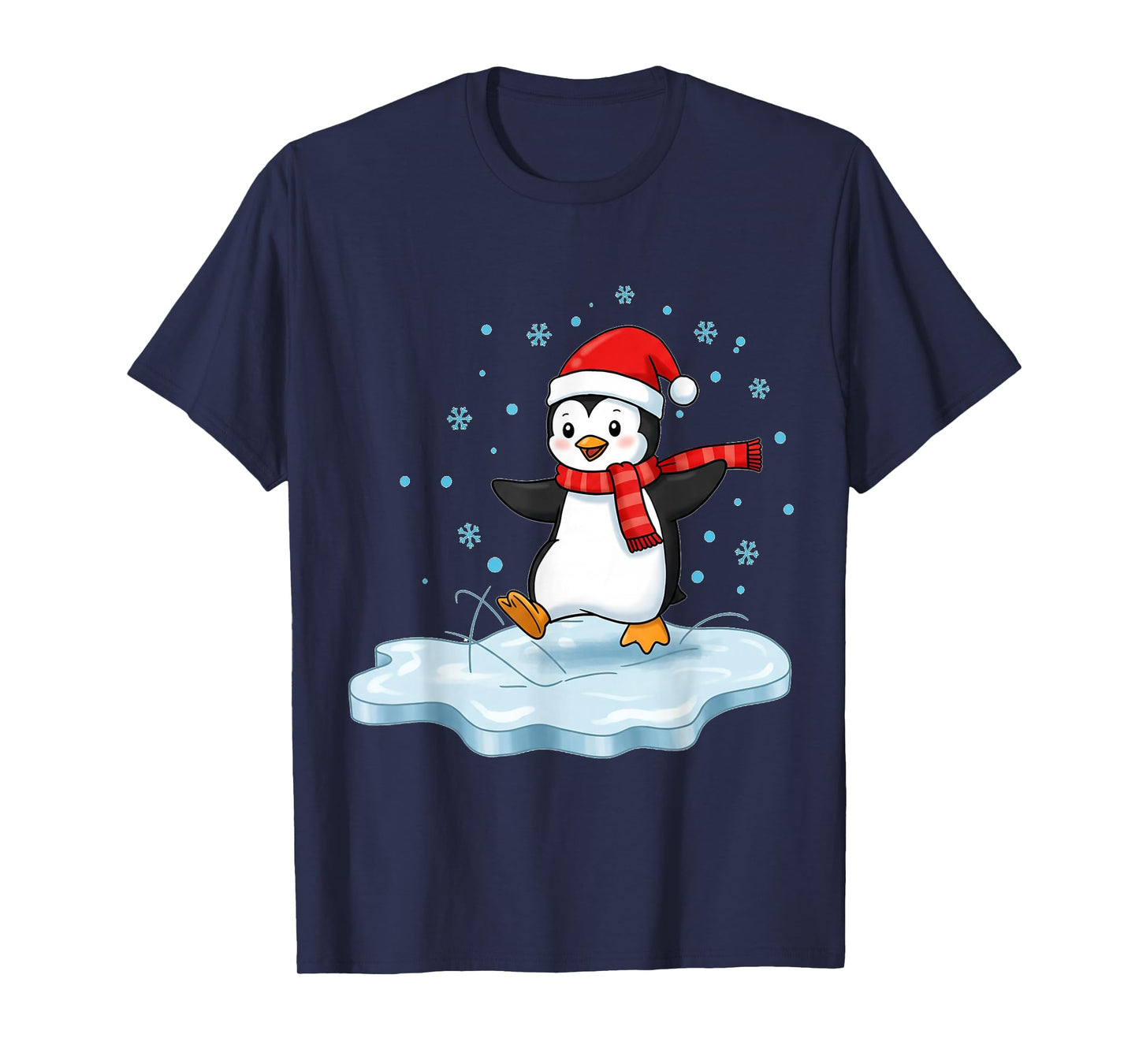 Happy Holiday Penguin on Ice with Santa Hat T-Shirt
