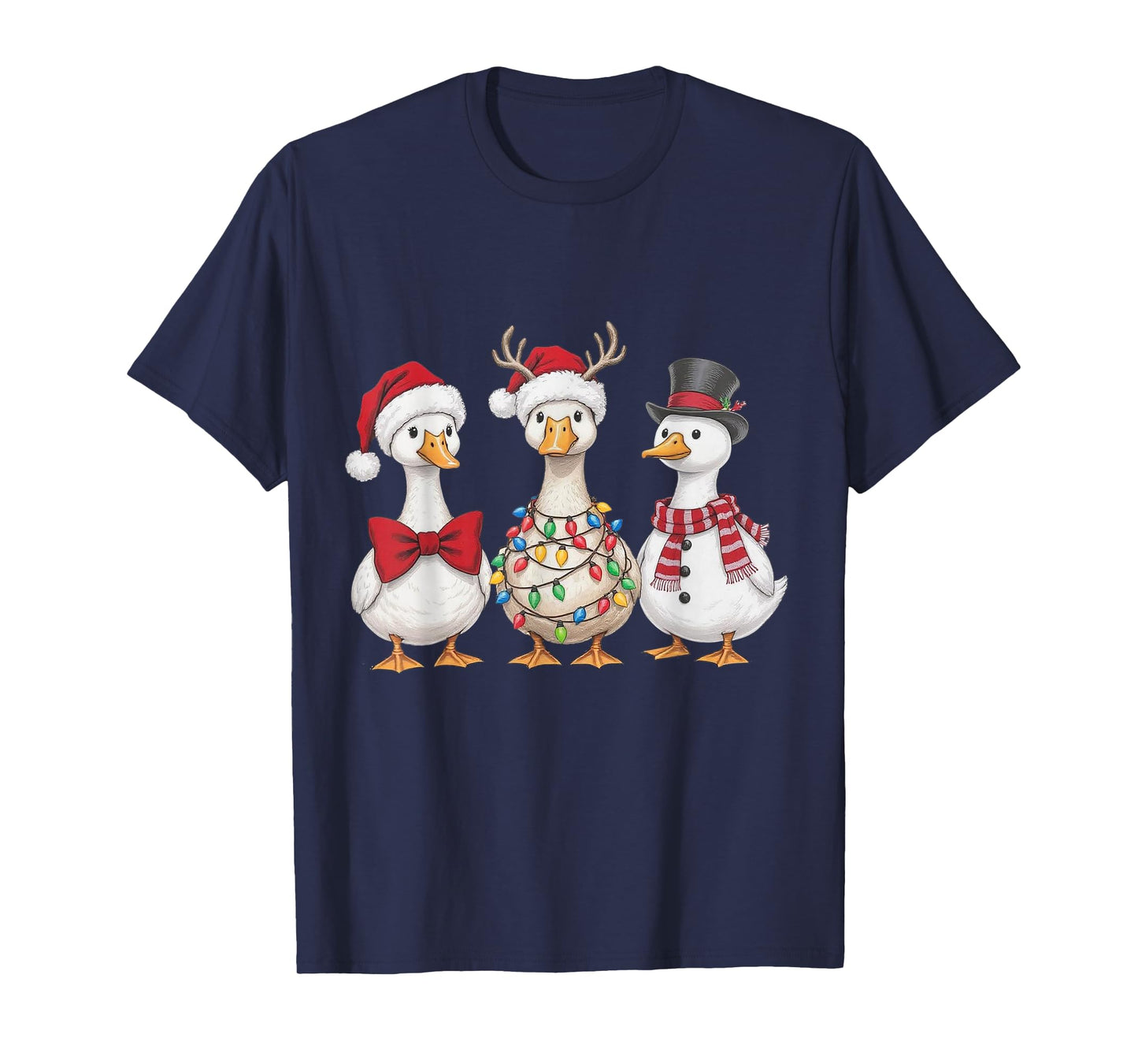 Funny Christmas Goose Holiday Lights Santa Tee T-Shirt