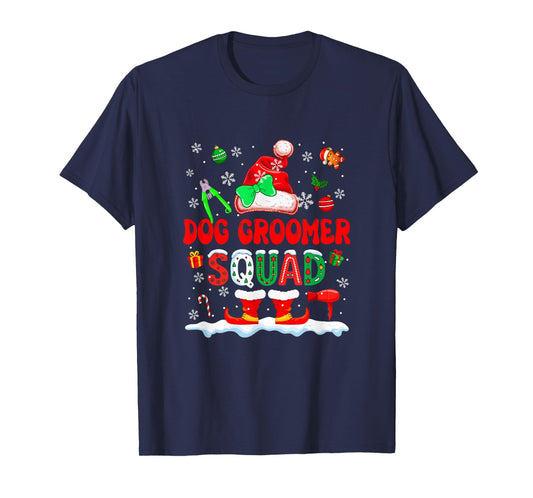 Dog Groomer Squad Women Job Christmas Santa Costume Bow Tie T-Shirt