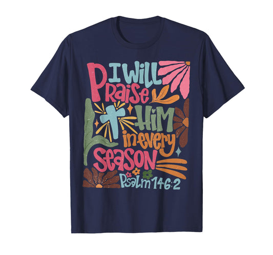 Vintage Praise Him In Every Season Boho Floral Drawn T-Shirt