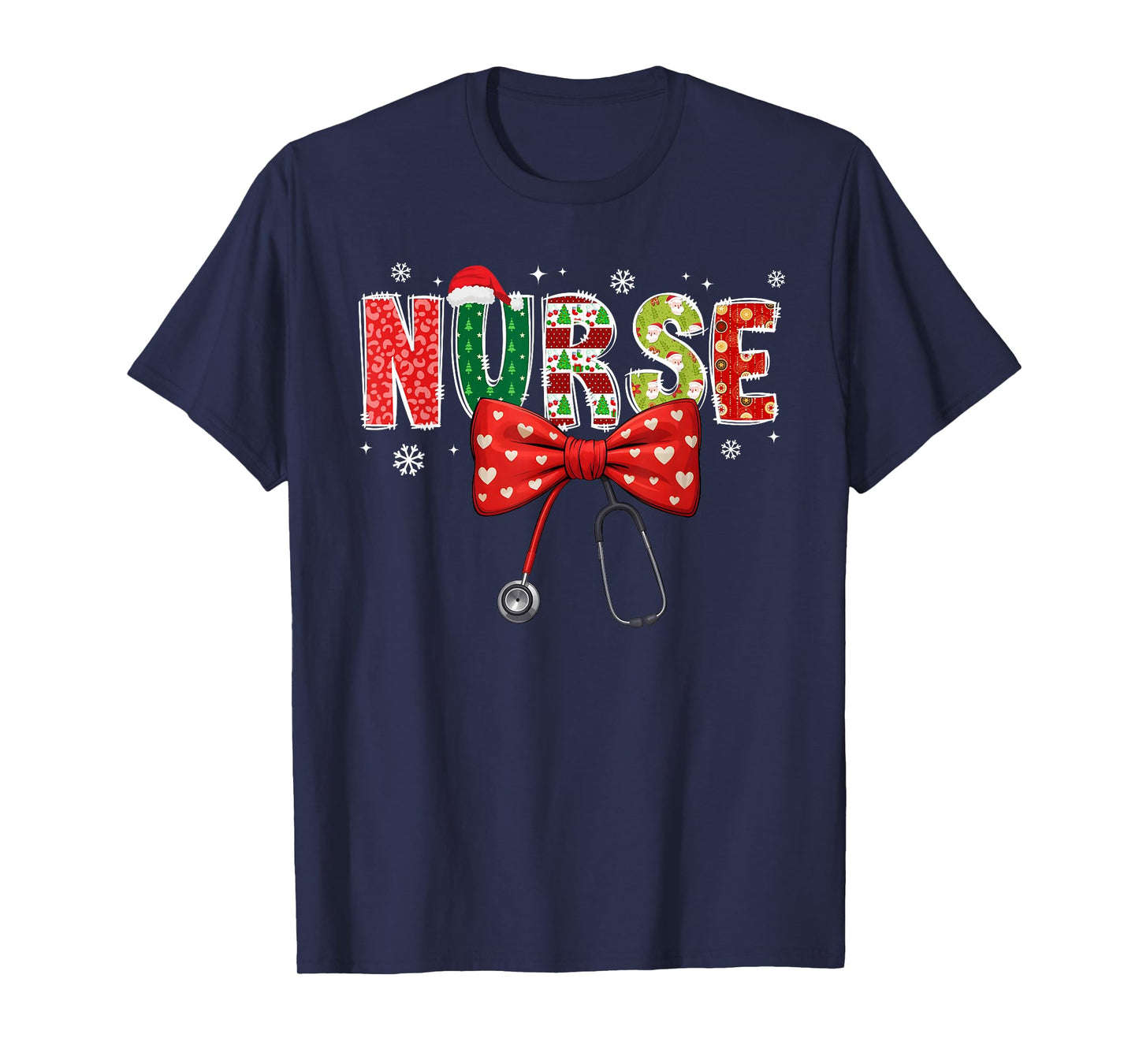 Nurse Xmas Christmas Stethoscope Santa Coquette Bow Women T-Shirt