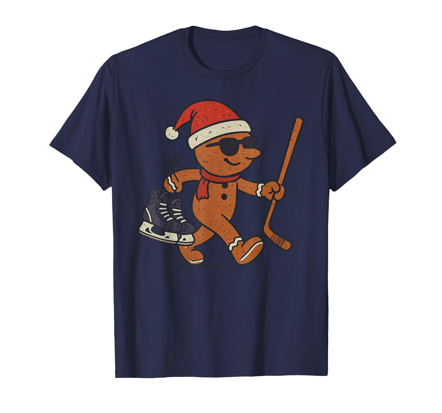 Gingerbread Playing Ice Hockey Christmas Vintage Funny Xmas T-Shirt