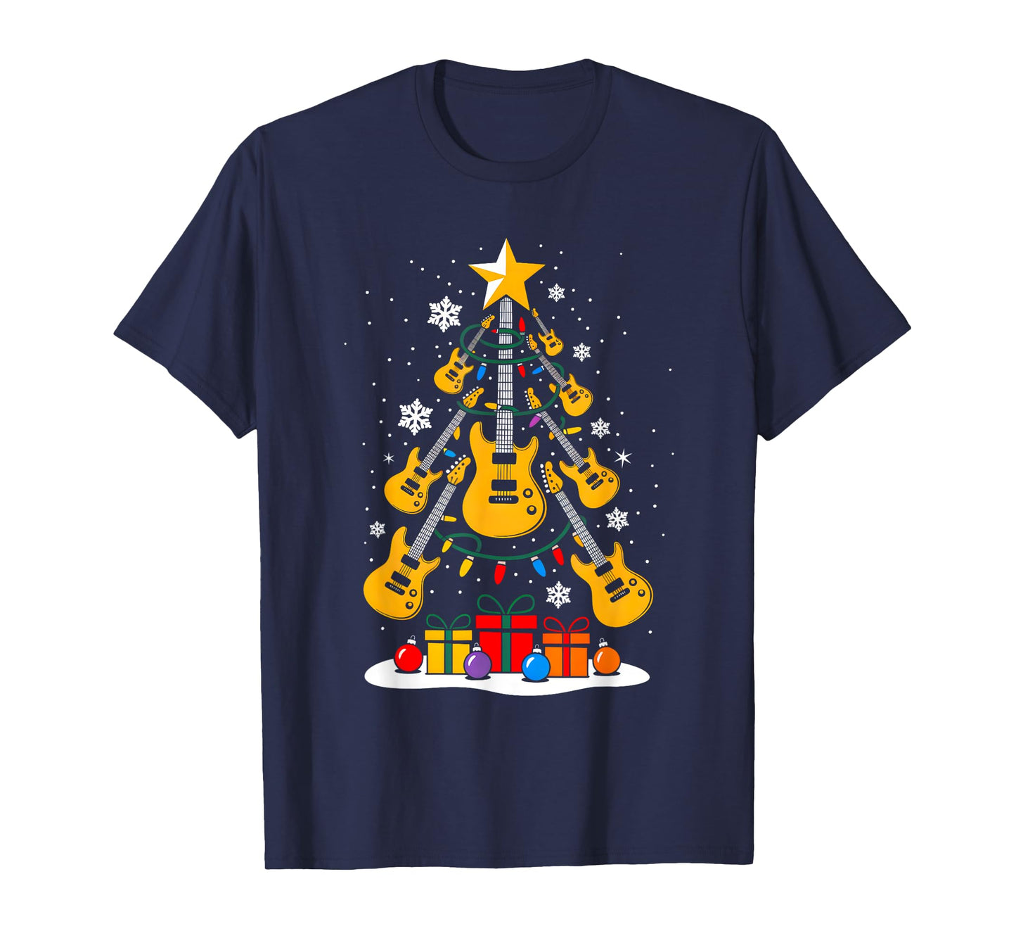 Christmas Guitar Rock Player Xmas Tree Music Lover Santa T-Shirt