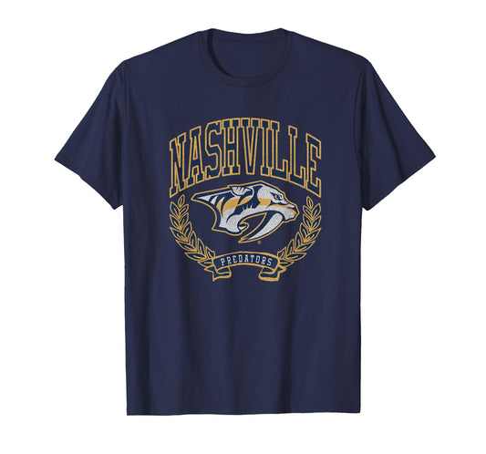 Nashville Predators Vintage Victory T-Shirt - Unisex-Adults, Unisex-Kids - Black - Short Sleeve - Crew Neck - Small - Modern - Solid - Cotton - Machine Wash