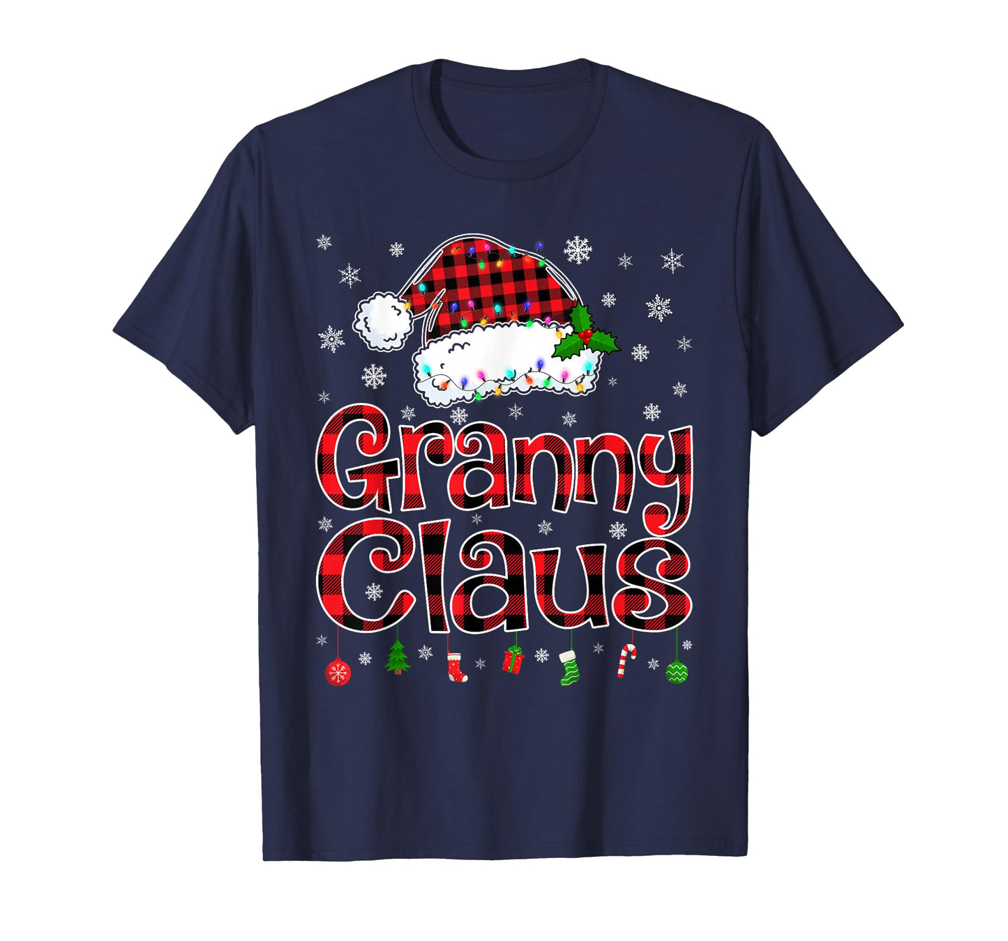 Granny Claus Christmas Lights Xmas Pajama Matching Family T-Shirt