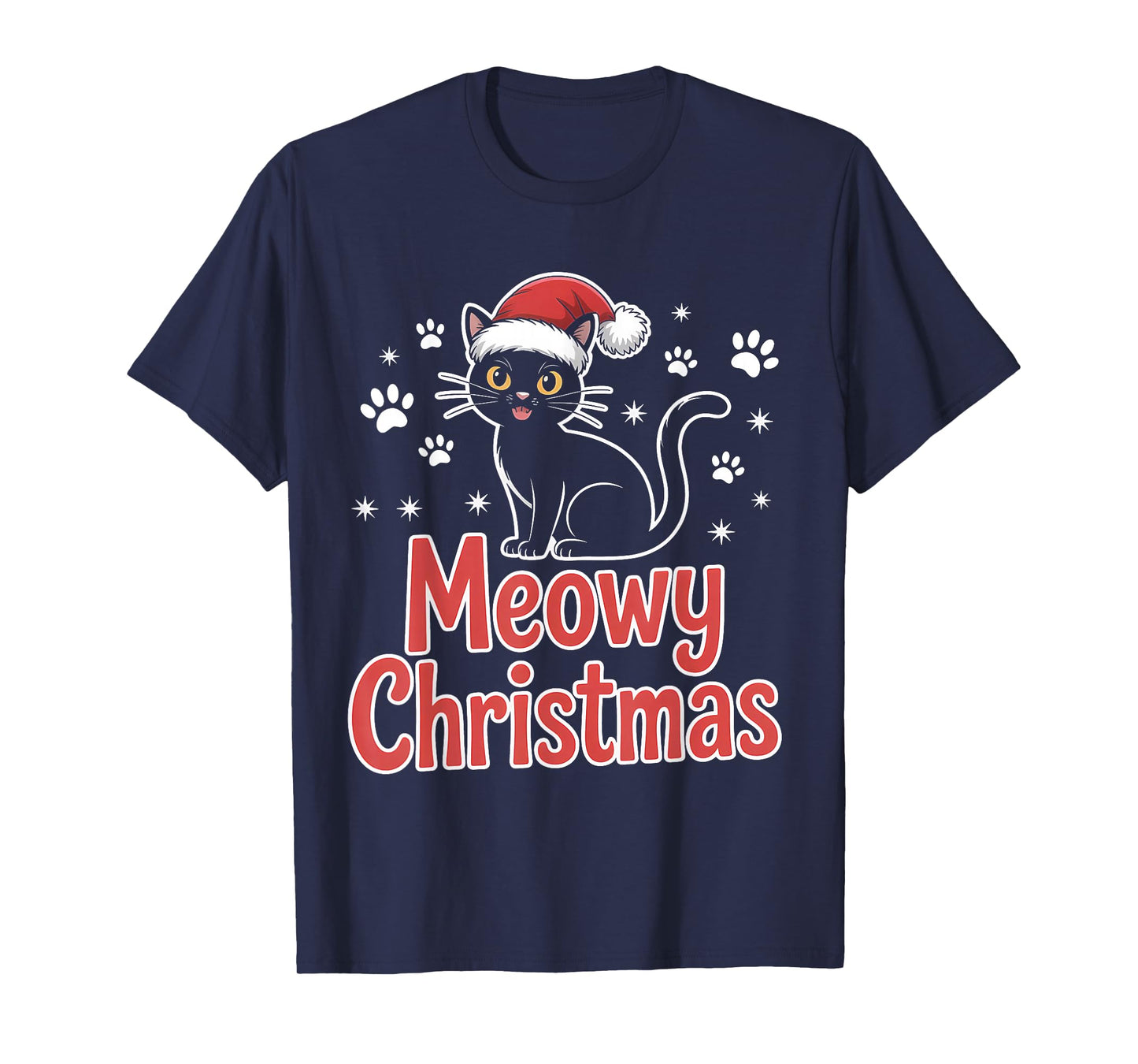 Meowy Christmas Cat Santa Hat Holiday T-Shirt
