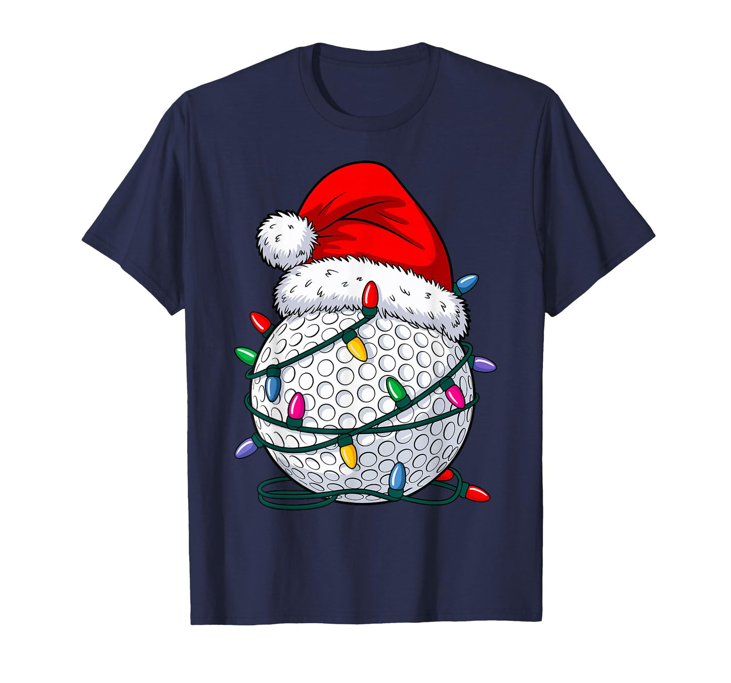 Golfing Ball Xmas Santa Hat Lights Golfer Christmas Golf T-Shirt