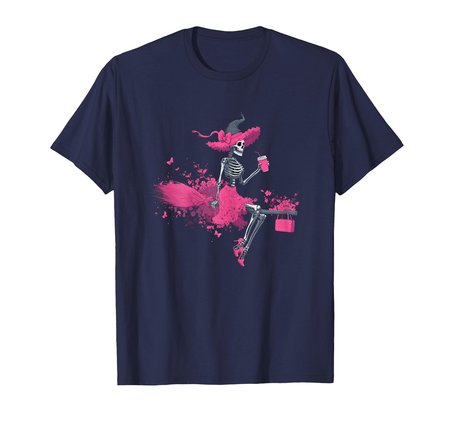 Skeleton Witch Feminist Halloween Pink T-Shirt