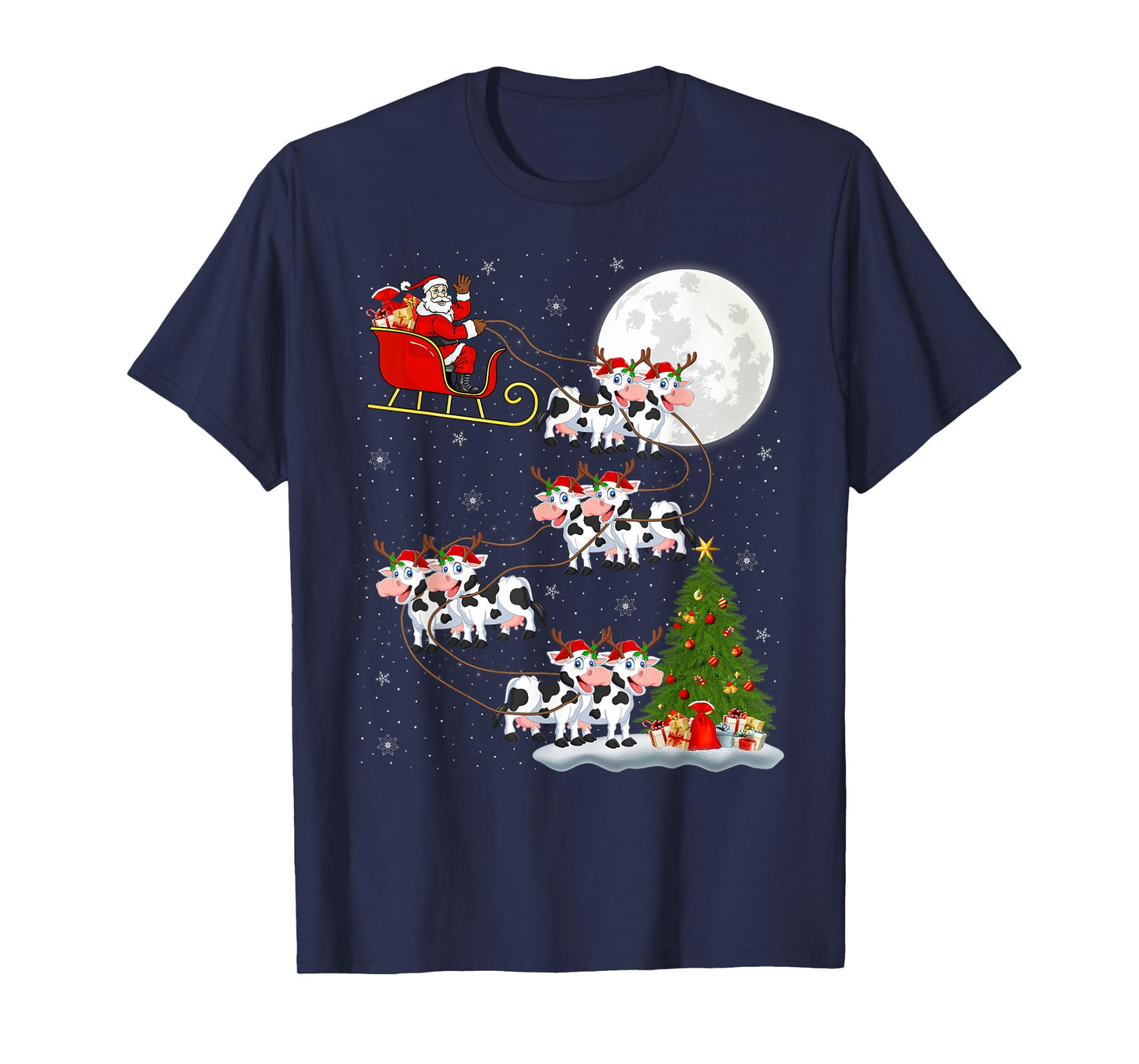 Cattle Cow Santa Sleigh Flying Funny Magical Christmas T-Shirt