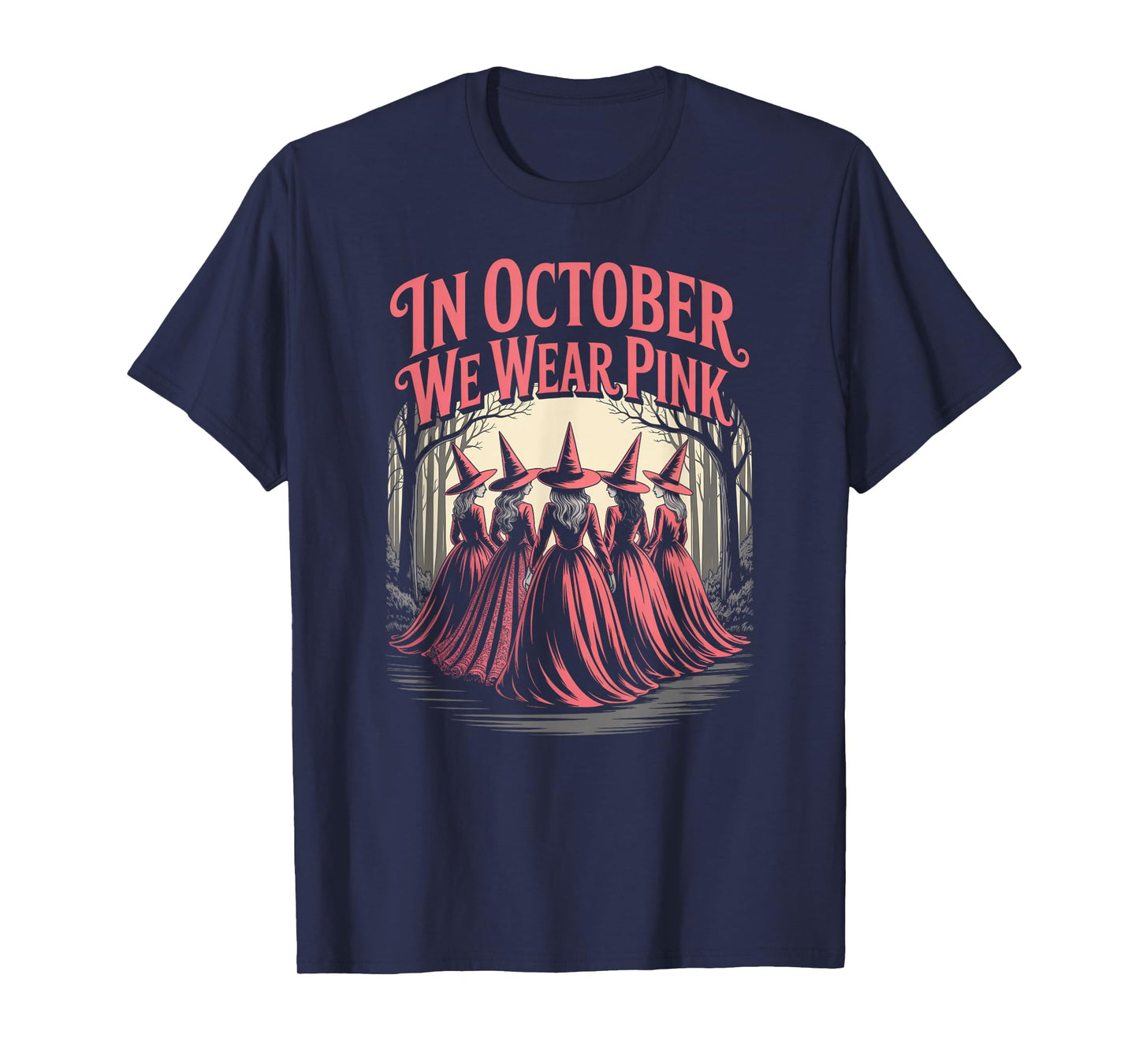 Retro in October We Wear Pink Witch Breast Cancer Awareness T-Shirt