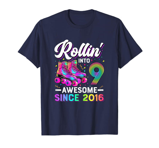 9th Birthday Shirt Girl Nine 9 Year Old Roller Skate Skating T-Shirt