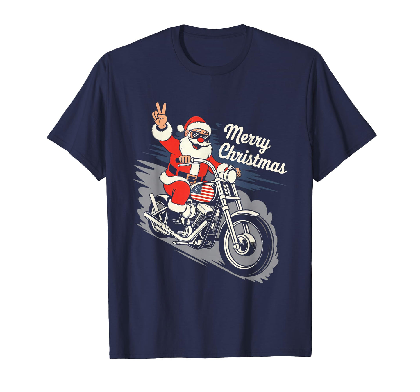Merry Christmas Santa Riding Motorcycle Cool Biker Lover T-Shirt