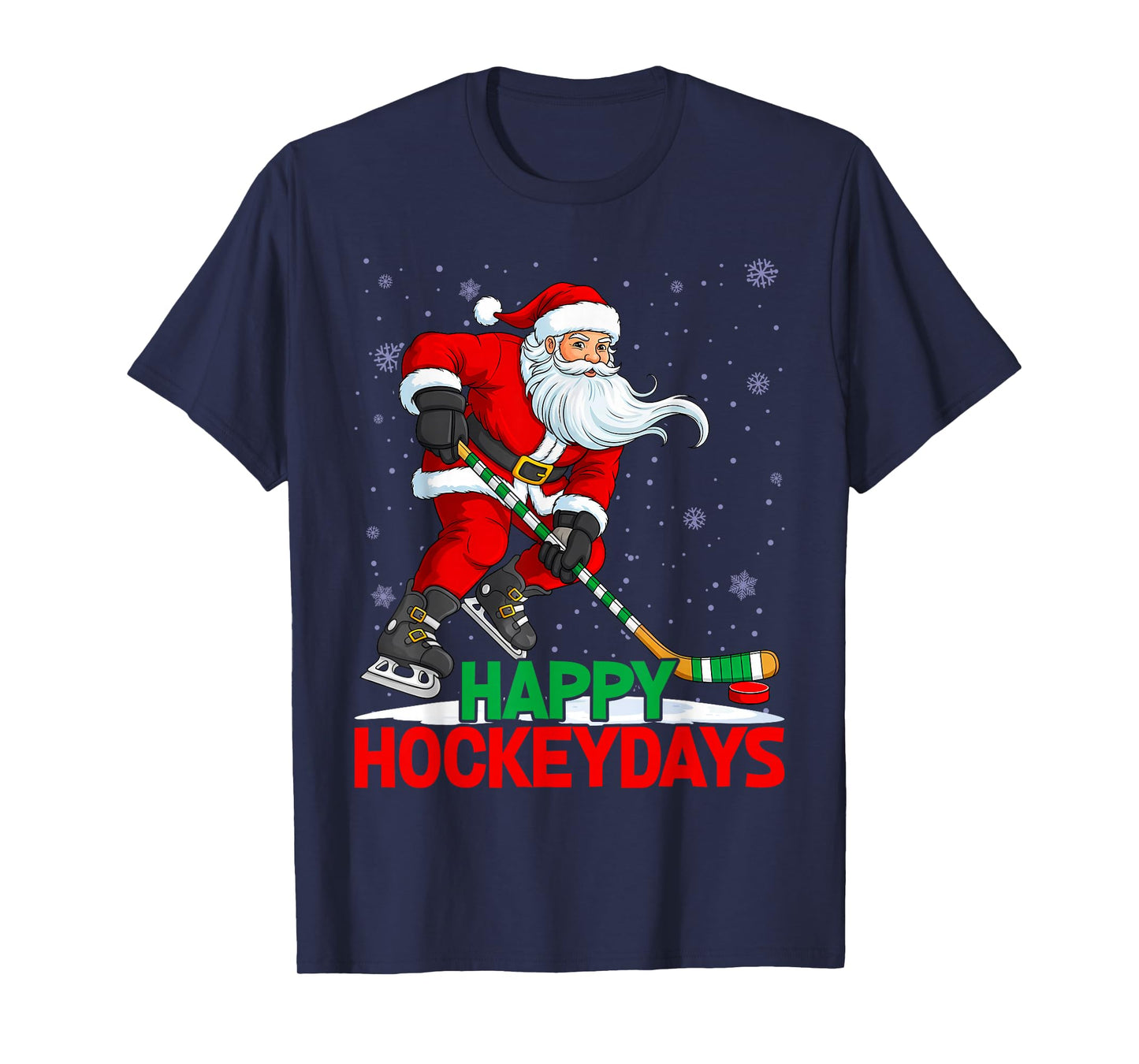Funny Santa Claus Ice Hockey Happy Hockeydays Christmas T-Shirt
