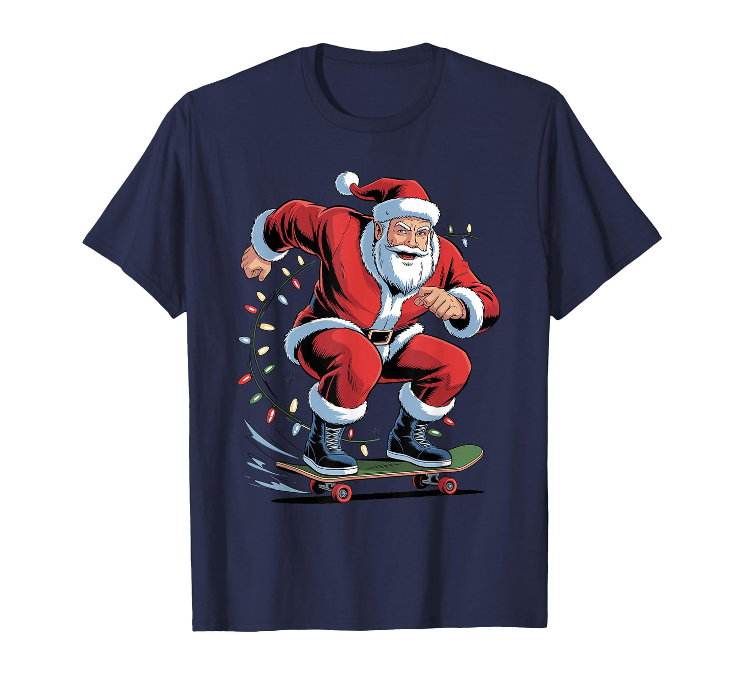 Funny Santa Skater Skateboarding Lover Christmas Xmas Pajama T-Shirt