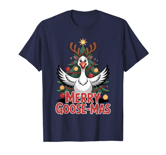 Merry Goose-mas Reindeer Antlers Funny Christmas Goose T-Shirt