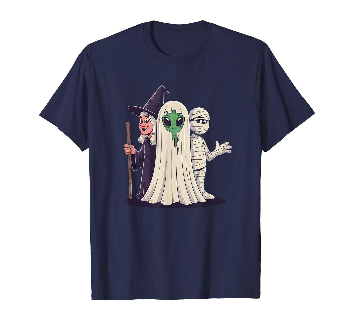 Halloween Squad Witch Alien Ghost and Mummy T-Shirt