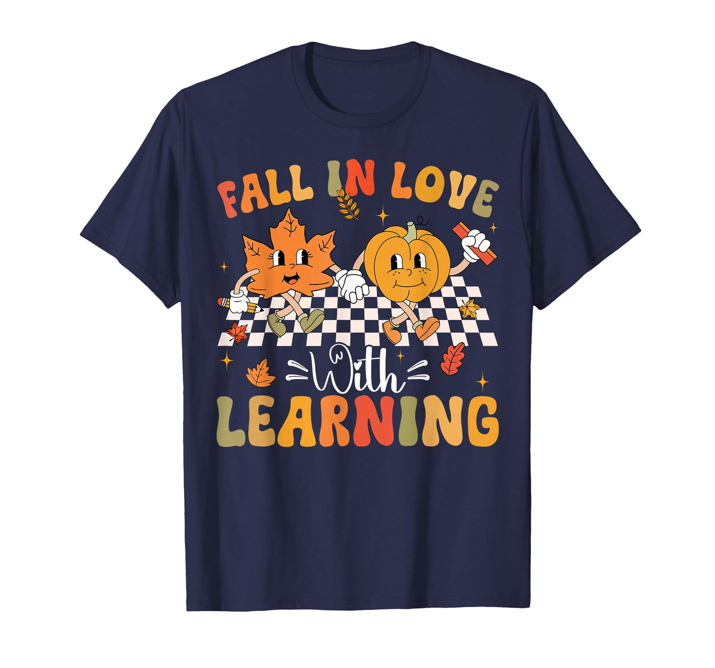 Retro Fall In Love With Learning Autumn Pumpkin Teacher T-Shirt