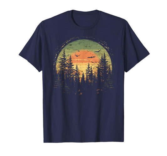 Retro Wilderness Bear Trees Reflection Outdoor Forest T-Shirt
