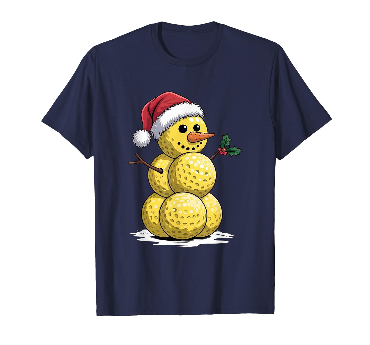 Funny Pickleball Snowman Christmas Santa Hat Winter T-Shirt