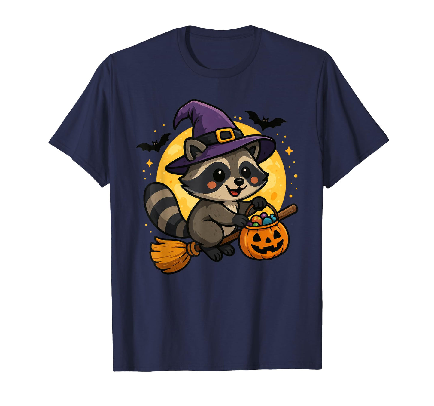 Cute Raccoon Pumpkin Witch Hat Halloween T-Shirt
