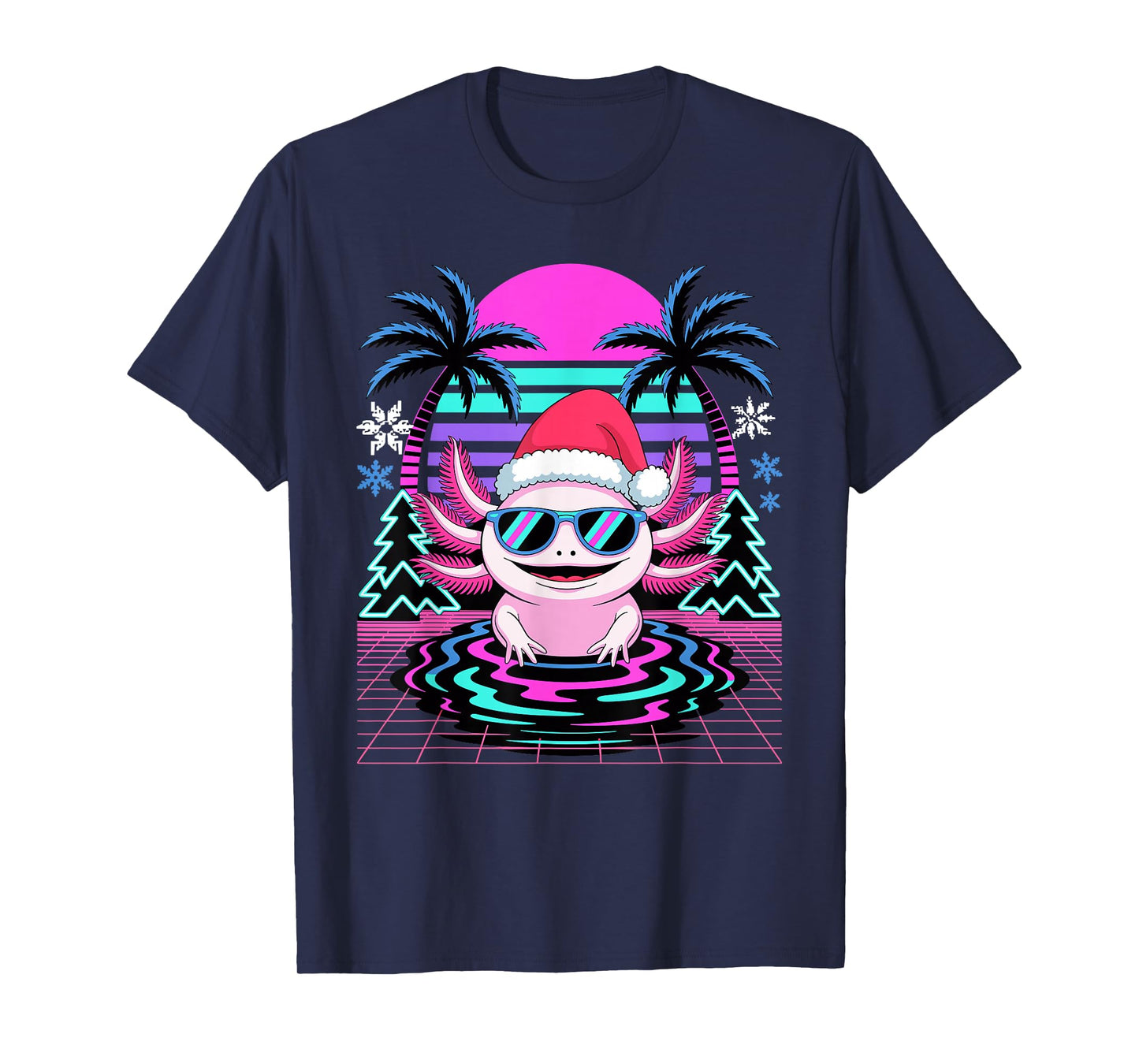 Christmas Synthwave Axolotl Sunglasses Axolotls T-Shirt