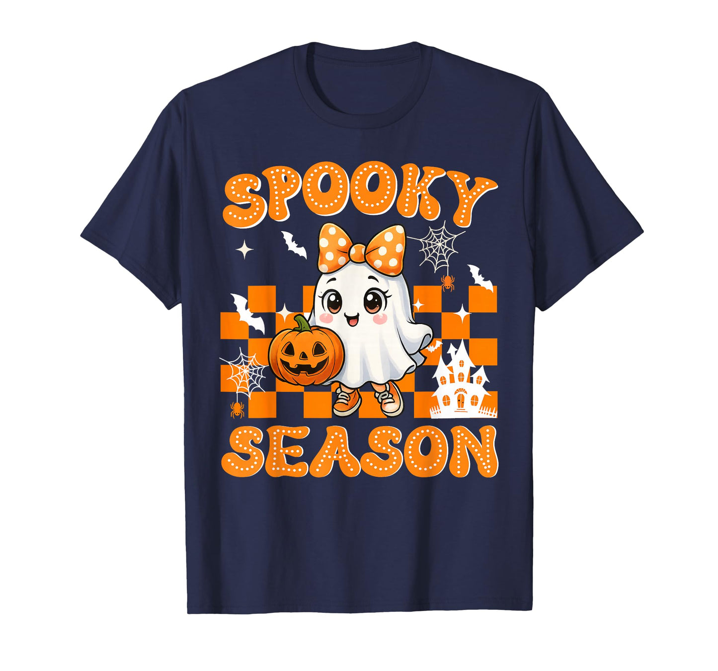 Groovy Spooky Season Retro Ghost Holding Pumpkin Halloween T-Shirt