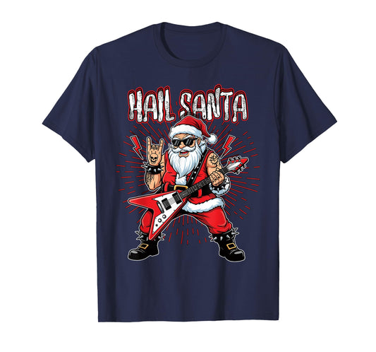 Hail Santa Death Metal Pagan Solstic Santa Guitar Rocker T-Shirt