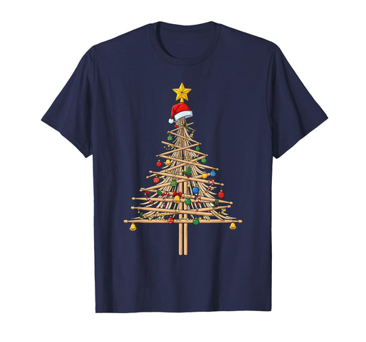 Drum Christmas Tree Drumming Funny Xmas Drumset Drummer T-Shirt