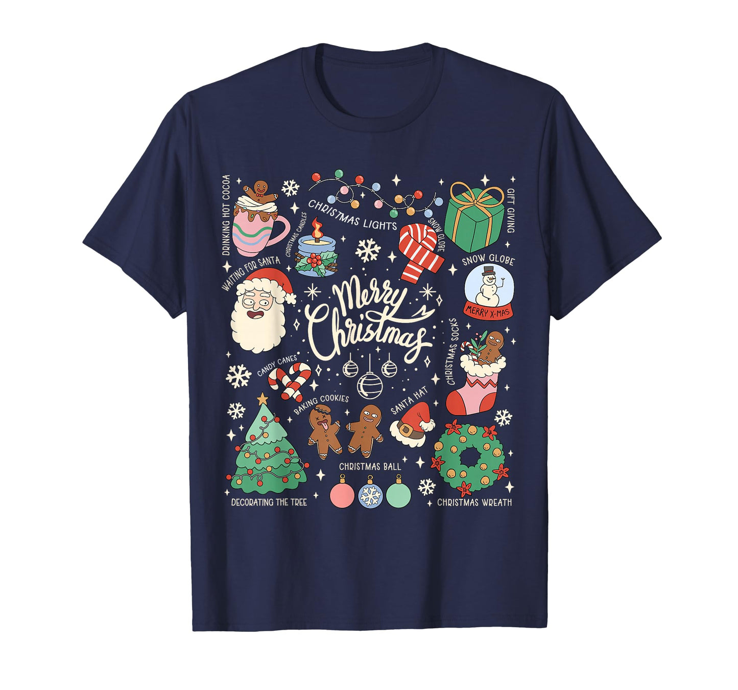 Merry Christmas Lights Red Santa Hat Xmas Family Men Women T-Shirt