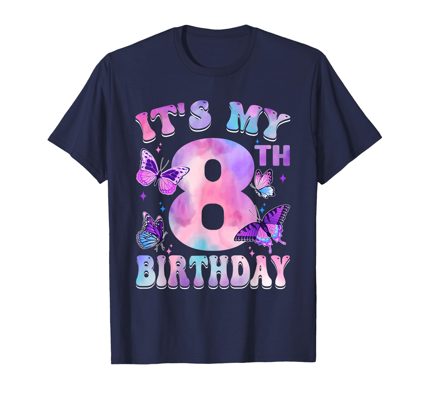 It's My 8th Birthday Butterfly Theme 8 Year Old Party Girl T-Shirt