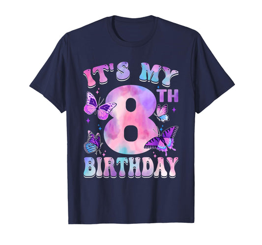 It's My 8th Birthday Butterfly Theme 8 Year Old Party Girl T-Shirt
