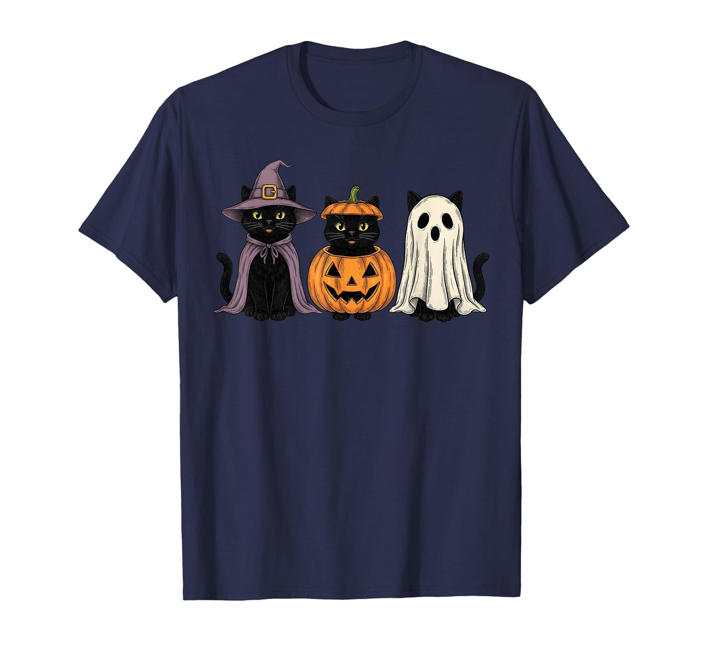 Spooky Ghost Black Cat Lover Pumpkin Halloween T-Shirt