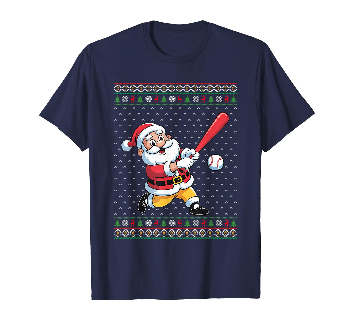 Santa Playing Baseball Men Boys Ugly Christmas Baseball T-Shirt