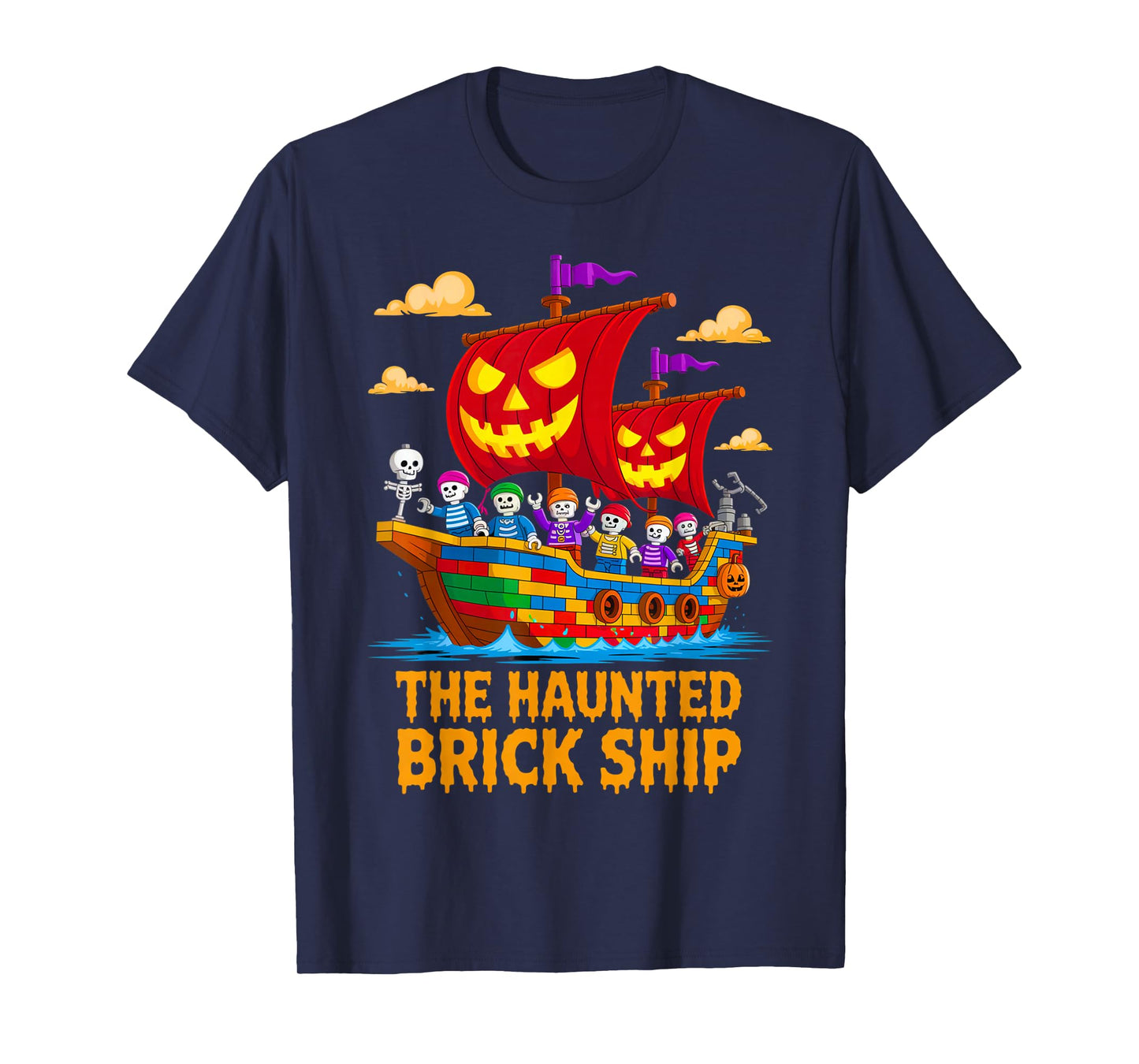 Halloween Bricks Pirate Skeleton Builder Blocks Building Toy T-Shirt