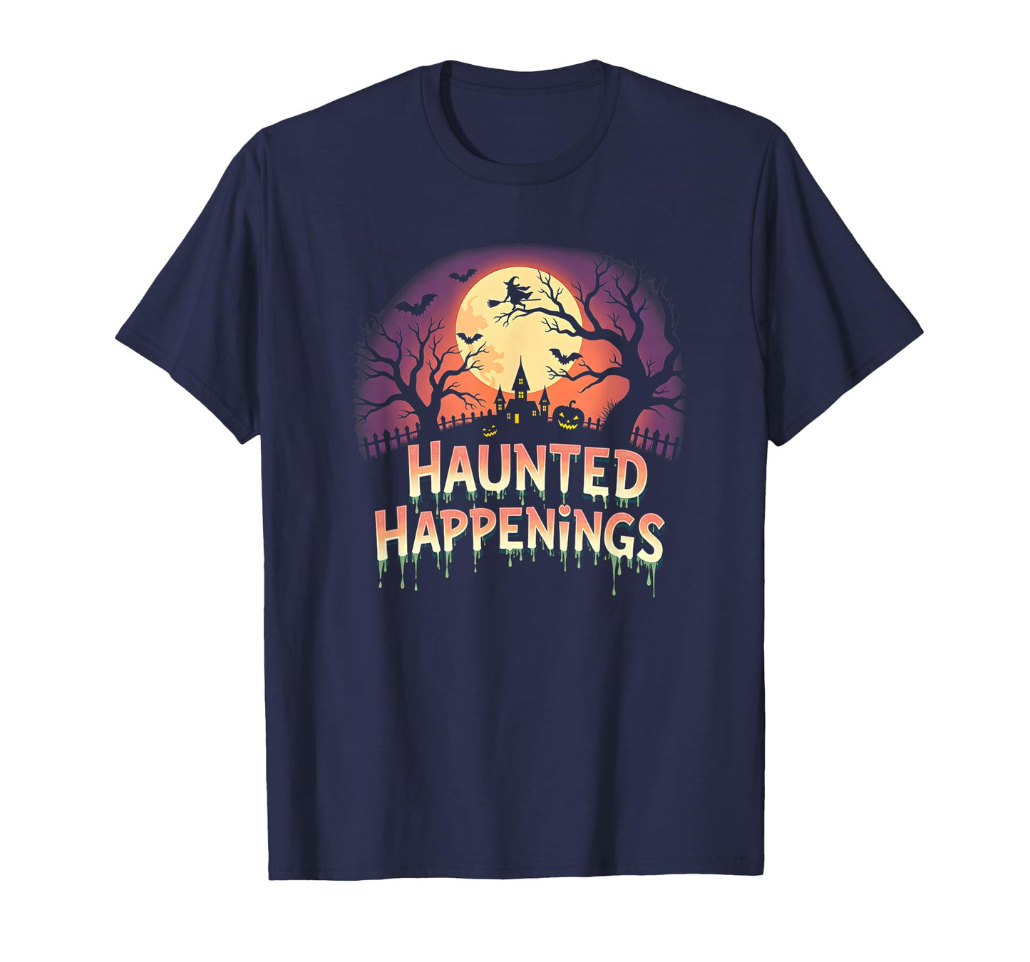 Classic Halloween Haunted Happenings Spooky Night Scene T-Shirt